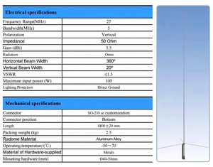 Antenne de station de base CB fixe extérieure 27 MHz avec connecteur SO239 - Product Image 3