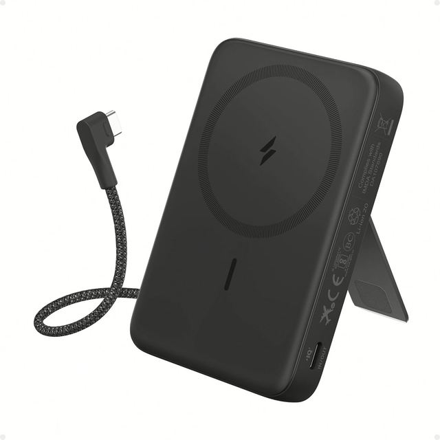 Anker Zolo Magnetic Power Bank, 10,000mAh Wireless Portable Charger with 30W Max Fast Charging, Built-in USB-C Cable and Stand