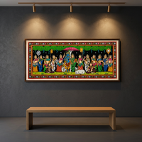 Décoration murale traditionnelle indienne peinte à la main Krishna RaasLeela Pattachitra - Décoration murale pour salon intérieur
