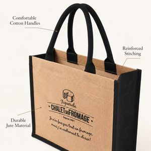 Custom Recyclable Jute Tote Bag Cartoon Character Print Durable Reusable Shopping <b>Handbag</b> Featuring Hand Shoulder - Product Image 4