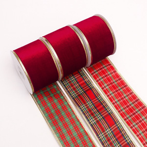Pita Grid dengan Pinggiran Berlapis Emas, Pita Pembungkus Natal DIY untuk Dekorasi Pohon Natal & Hadiah - Product Image 4
