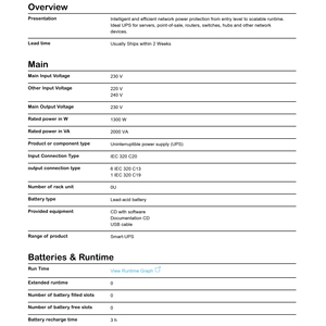 SMC2000I Smart Tower <b>UPS</b> 2000VA 1300W 230V Uninterruptible Power Supply With USB for <b>Computer</b> Workstation - Product Image 4