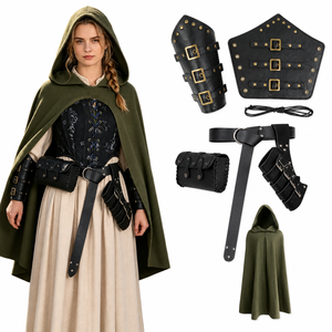 Mantello con Cappuccio Medievale, Cappa Vintage da Ranger, Costume per Cosplay LARP, Fiera Rinascimentale, Ispirato a Serie TV e <span class=keywords><strong>Film</strong></span>, Halloween, in Poliestere, per Adulti - Product Image 1
