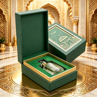 Boîte rigide de luxe pour cosmétiques parfumés verts arabes, avec dôme en velours gaufré à l'or, fermeture magnétique, recyclable, fabricant OEM