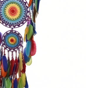 ตาข่ายดักฝันสามชั้น ขนาด 35x110 ซม. ลายแมนดาลา สไตล์โบฮีเมียน สำหรับตกแต่งผนัง ประดับด้วยขนนกและงานถักโครเชต์ - Product Image 5