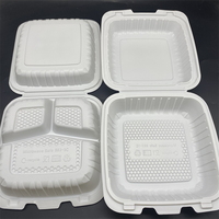 Boîte à repas articulée en PP recyclé, blanche, 6 pouces, pour hamburgers, type clamshell, MFPP