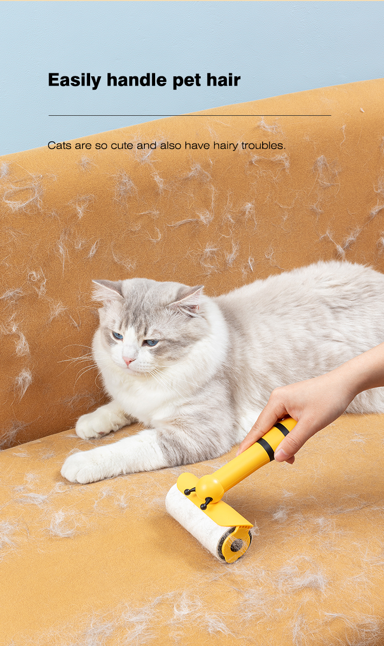 Yellow Cat Hair Comb Lint Roller Brush Pet Hair Remover Roller