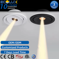 Ecolux Commercial CE Projecteur LED encastré anti-éblouissement réglable, CRI 90 élevé, 5W 12W, Projecteur COB ultra-plat pour salons de thé et musées