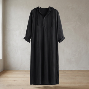 Abaya Maxi Transpirable con Capucha para Hombre, Manga Tres Cuartos, Corte Holgado, Color Negro Sólido, Estilo Modesto para Uso Diario, Estilo de Oriente Medio - Product Image 3