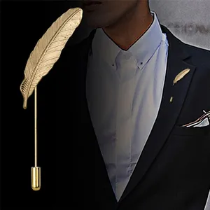 Mode Metall Blätter Feder Anstecknadel Schmuck Bouton niere Stick Anzug Brosche Pin Unisex Broschen Hochzeit Männer Geschenk (KBL079)