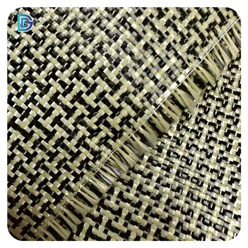 Tissu en fibre de carbone jaune noir Jacquard en forme de H de haute qualité 3k tissu hybride carbone-aramide