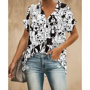 ODM 짠 의류 공장 사용자 정의 인쇄 레이디 셔츠 반소매 디지털 인쇄 레이온 여성 버튼 업 셔츠