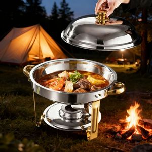 Ensemble <span class=keywords><strong>de</strong></span> réchauds alimentaires en acier inoxydable avec chauffage à l'alcool et couvercle en verre transparent pour buffet, hôtel, mariage, fête - Product Image 3