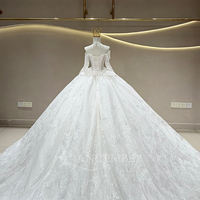 Robe de mariée Jancember JFH122 à épaules dénudées, corset à baleines, bretelles drapées de perles, manches en dentelle transparente, jupe scintillante pour la mariée