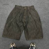 Shorts de travail pour hommes personnalisés, style streetwear, coupe baggy, en jean denim brut à lisière, jorts amples