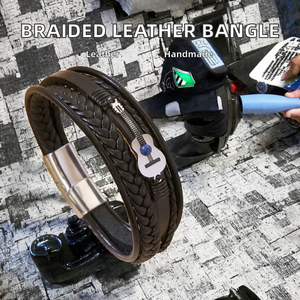 Handmade 5 Layer Braided Leather Bracelet with Stainless Steel Violin Charm Punk Style Geometric Black Gun Plated for <b>Men</b> Women - Product Image 2