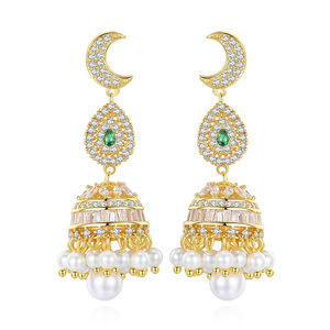 Boucles d'oreilles Jhumka Jhumki indiennes de haute qualité en laiton AAA Zircon creuses rétro pendantes à pampilles <span class=keywords><strong>JADEAR</strong></span> plaquées or rose - Product Image 6