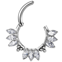 Anneau de septum en titane ASTM F136 avec placage PVD, zircone cubique, forme géométrique, pour Daith, nez, couronne, bijoux de piercing tendance