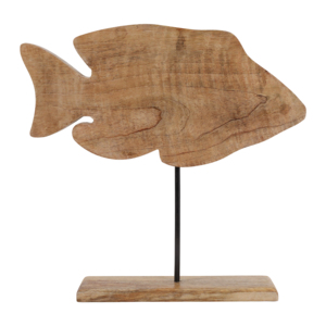 Scultura di pesce in legno su base per decorazioni domestiche, accento costiero, in legno di mango - Product Image 4