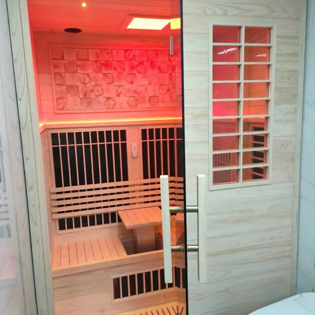 2021 new design Japanese hinoki solid wood far infrared sauna room with blue tooth home living room use