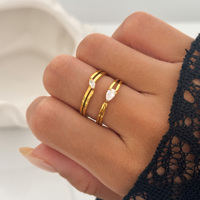 AW NEW BOHO DOUBLE COUCHE MINIMALISTE VIGNE TINY ZIRCON ELEGANT ANNEAUX ENSEMBLE Dazan HOT 18k PVD Plaqué Or Acier Inoxydable Lady BIJOUX