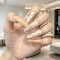Venta al por Mayor de 24 Uñas Postizas Largas con Forma de Ataúd y Pedrería en Forma de Corazón, Fáciles de Aplicar, Reutilizables, de ABS, con Etiqueta Privada Personalizada OEM