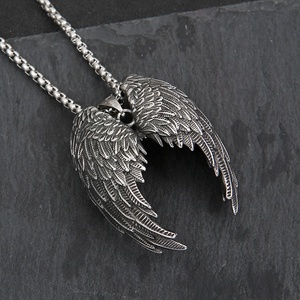 Aile d'ange rétro swagor punk, bijoux de <span class=keywords><strong>motard</strong></span>, pour femmes, en acier inoxydable, collier pendentif avec ailes d'ange, DMP 018 dmp018 - Product Image 2
