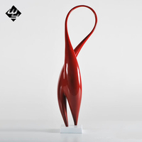 Esculturas de Acero Inoxidable Curvas Abstractas Rojas Brillantes para Decoración Moderna del Hogar, Adornos Decorativos Pulidos con Remolinos Rojos