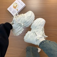 Chaussures décontractées pour femmes à lacets, fines, respirantes, à semelle épaisse, style Dad, avec empeigne en maille, rehaussantes, nouvelle collection été 2026, polyvalentes
