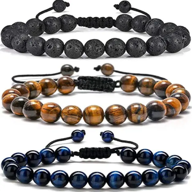 8Mm Steen Tijgeroog Armband Lava Rock Armband, Stress Reliëf Yoga Kralen Verstelbare Armband Voor Mannen Vrouwen