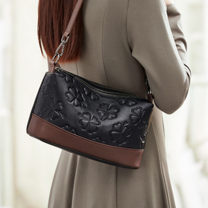 Sac à bandoulière ZENOS élégant en cuir véritable avec texture cuir, design tendance à motif floral, sac de transport sous le bras pour les trajets quotidiens - Product Image 2