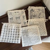 Sac à cordon en dentelle de coton, style français vintage bohème, broderie en dentelle, petite pochette à cordon, sac fin monocouche