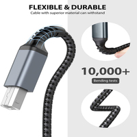 Cable USB para Impresora de Alta Calidad, Cable USB Trenzado de Nailon de 1m 1.5m 2m 3m 5m 10m, Tipo USB A a B, Personalizado de Fábrica