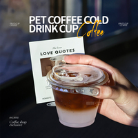 Koffiebeker met eigen logo, wegwerpbaar, 360ml, transparant, 92mm PET beker, 14oz, food grade beker met deksel, ijskoffie beker, bedrukte U-vormige beker