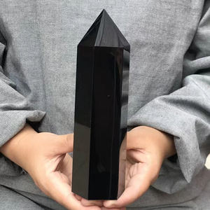 Obelisco di quarzo della grande torre di cristallo di ossidiana nera all'ingrosso per la guarigione - Product Image 2