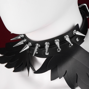천사 날개 수제 BDSM 가죽 칼라 금속 스파이크 펑크 초커 제출 롤 플레이 성인 고스 목걸이 액세서리 - Product Image 4