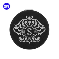 Miroir de maquillage compact en cuir PU personnalisable avec gravure au laser, design moderne, utilisation cosmétique, vente en gros