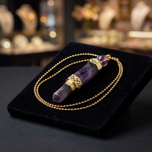 Amethyst pendulum with chain Semi-precious stone pendulum Amethyst dowsing pendulum 3pcs amethyst pendulum <b>set</b> Amethyst - Product Image 2