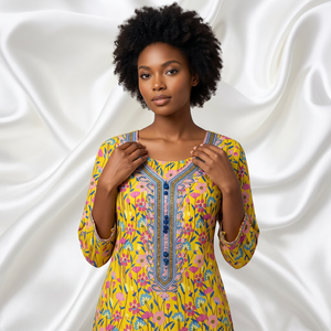 Abaya Abierta Floral Amarilla al por Mayor para Niñas de Dubái con Conjunto Sheila, Ropa Islámica Modesta Bordada - Product Image 3