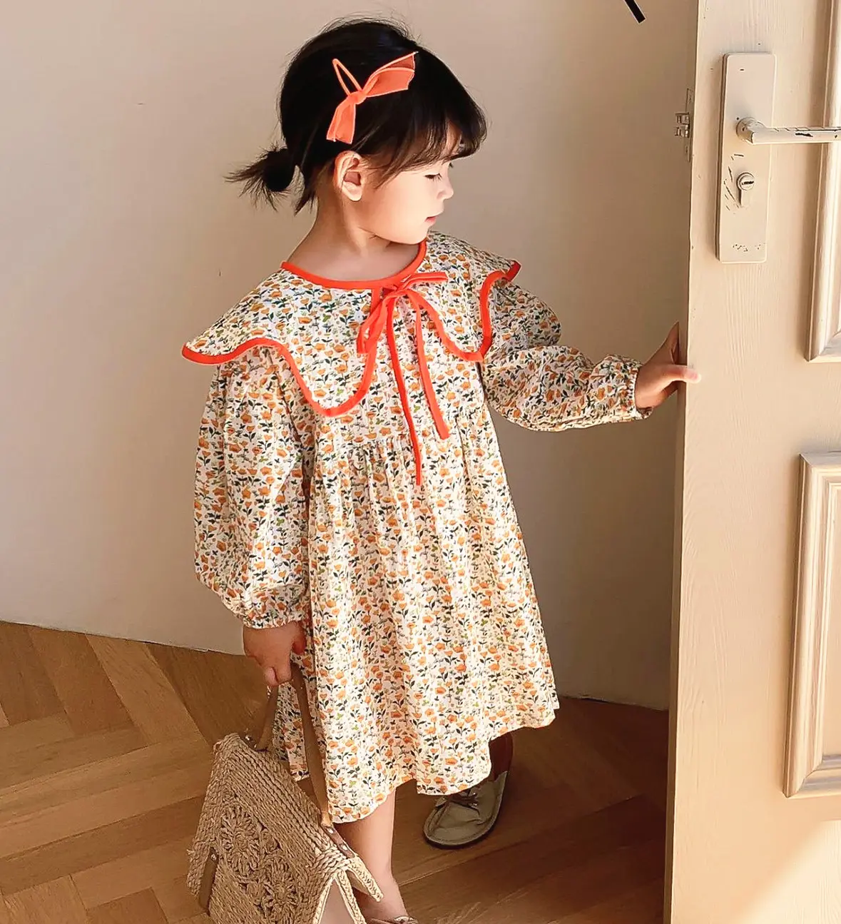 Spring Flower Girls Dress Cute Korean Toddler Children Costume Little Girl Clothes Baby Kids Dress