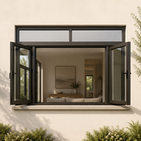 Ventanas de Doble Vidrio con Aislamiento Térmico y Marco de Aluminio con Recubrimiento en Polvo, Diseño Simple de Rejilla, para Casa, con Mosquitera