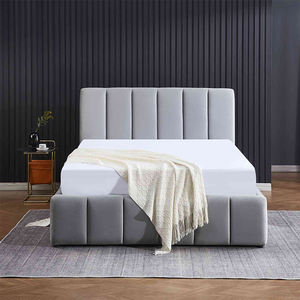 Cadre de lit moderne double/king size avec tête de lit rembourrée en tissu et rangement en bois, mobilier de chambre à coucher - Product Image 3