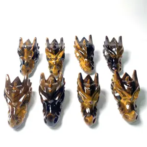 Wholesale High Quality Crystal tiger eye Hand Carved Skulls Agate Dragon Head Healing Ornament