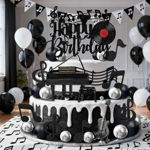 Black Music <strong>Birthday</strong> Cake Toppers Set <strong>Happy</strong> <strong>Birthday</strong> <strong>Piano</strong> Guitar Note Treble Clef Cake Decor Party Supplies Cake Decoration - Product Image 3