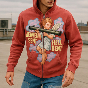 Sudadera con capucha y cremallera completa para hombre, estilo lavado de gran tamaño con impresión digital gráfica personalizada, sudadera con cremallera Vintage OEM - Product Image 5