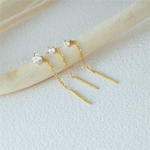 Juego de Aretes CANNER de 2/3/4 mm, Joyería de Oro de 18K y Plata de Ley S925, Aretes de Diamantes con Cuatro Garras y Cadena Larga con Borlas para Niñas - Product Image 2
