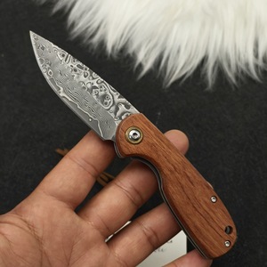 Damascus thép mini bỏ túi dao tùy chỉnh logo gỗ đàn hương xử lý gấp EDC cắm trại trái cây dao sắc nét tự vệ dao - Product Image 3