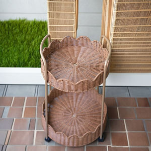 Chariot de service de cuisine de stockage en rotin à 2 niveaux Smart Furn chariot de bar industriel pour salle à manger et salon hôtels - Product Image 6