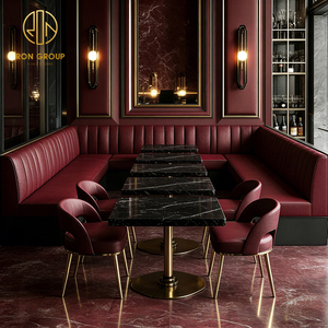 Banc de luxe carré en pierre frittée et cuir rouge, idéal pour café, restaurant, hôtel – Sièges modernes de qualité commerciale - Product Image 5
