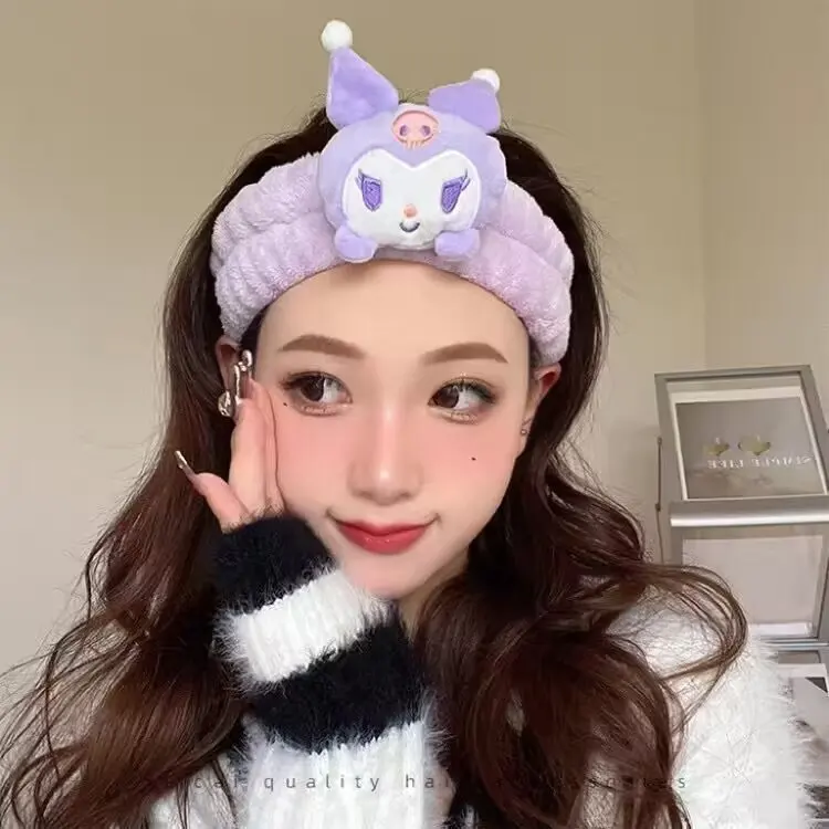 Kawaii Sanrios Plushie Hairband Anime kurocis aksesoris rambut lembut grosir lucu Hello My Kittes Bow Headband